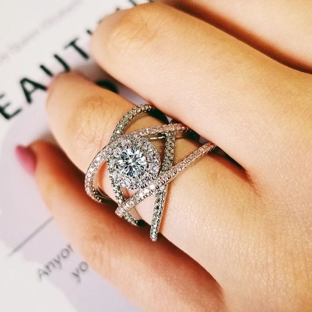 NEW 925 SILVER ROSE GOLD DIAMOND CROSS RING - Picture 3 of 5